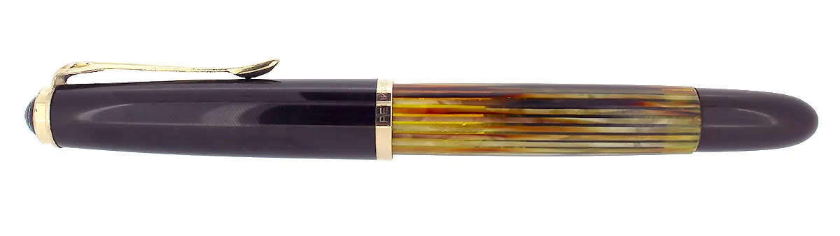 1950S PELIKAN 400NN FOUNTAIN PEN TORTOISE STRIATED CELLULOID OBLIQUE BROAD NIB RESTORED