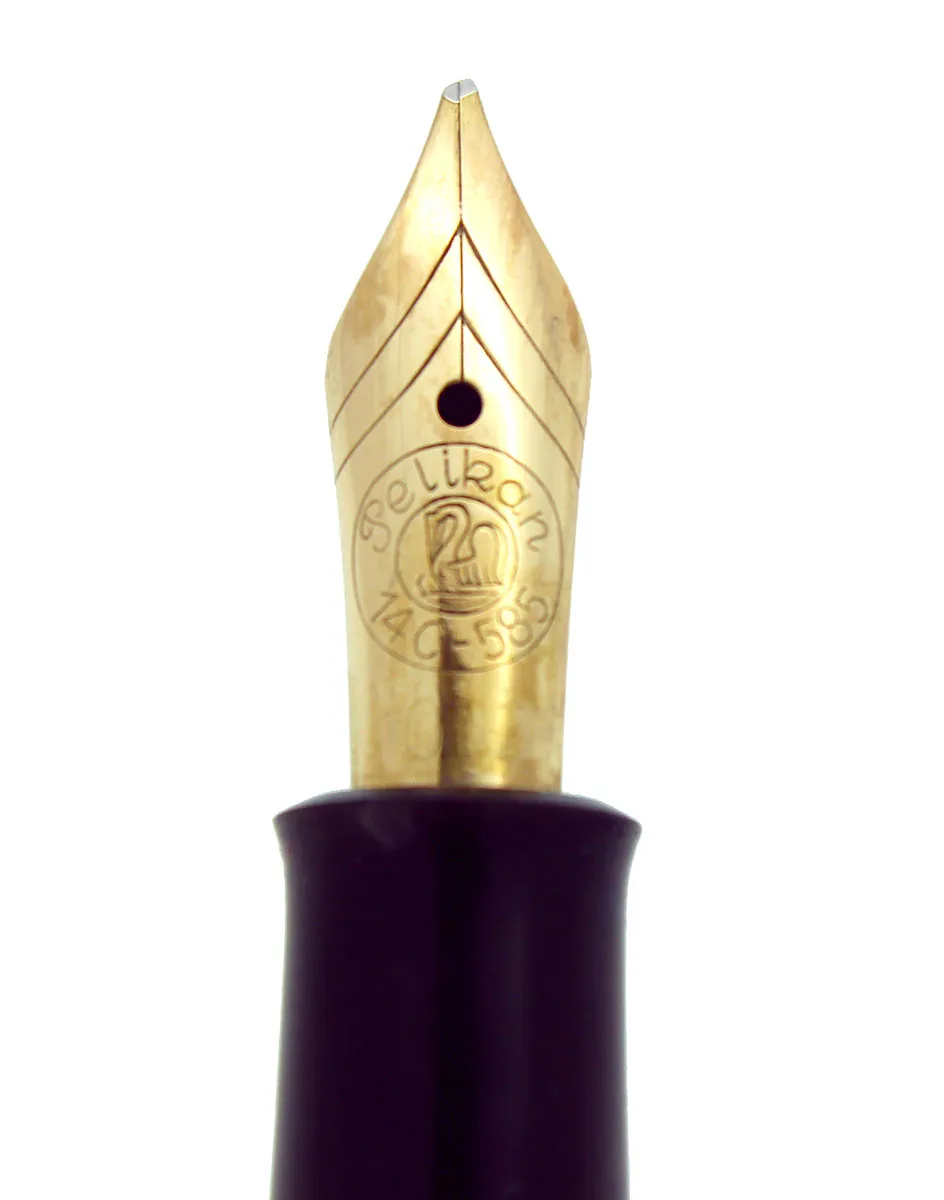 1950S PELIKAN 400NN FOUNTAIN PEN TORTOISE STRIATED CELLULOID OBLIQUE BROAD NIB RESTORED