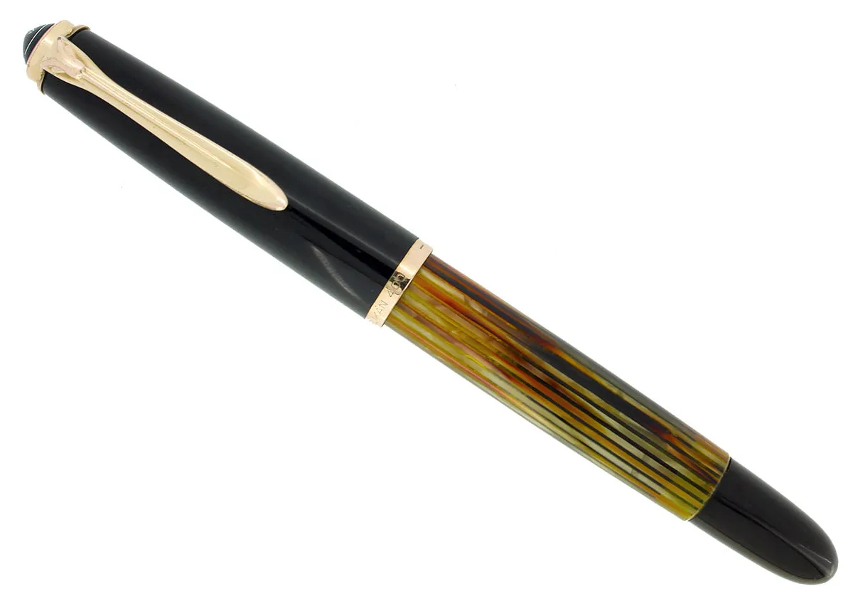 1950S PELIKAN 400NN FOUNTAIN PEN TORTOISE STRIATED CELLULOID OBLIQUE BROAD NIB RESTORED