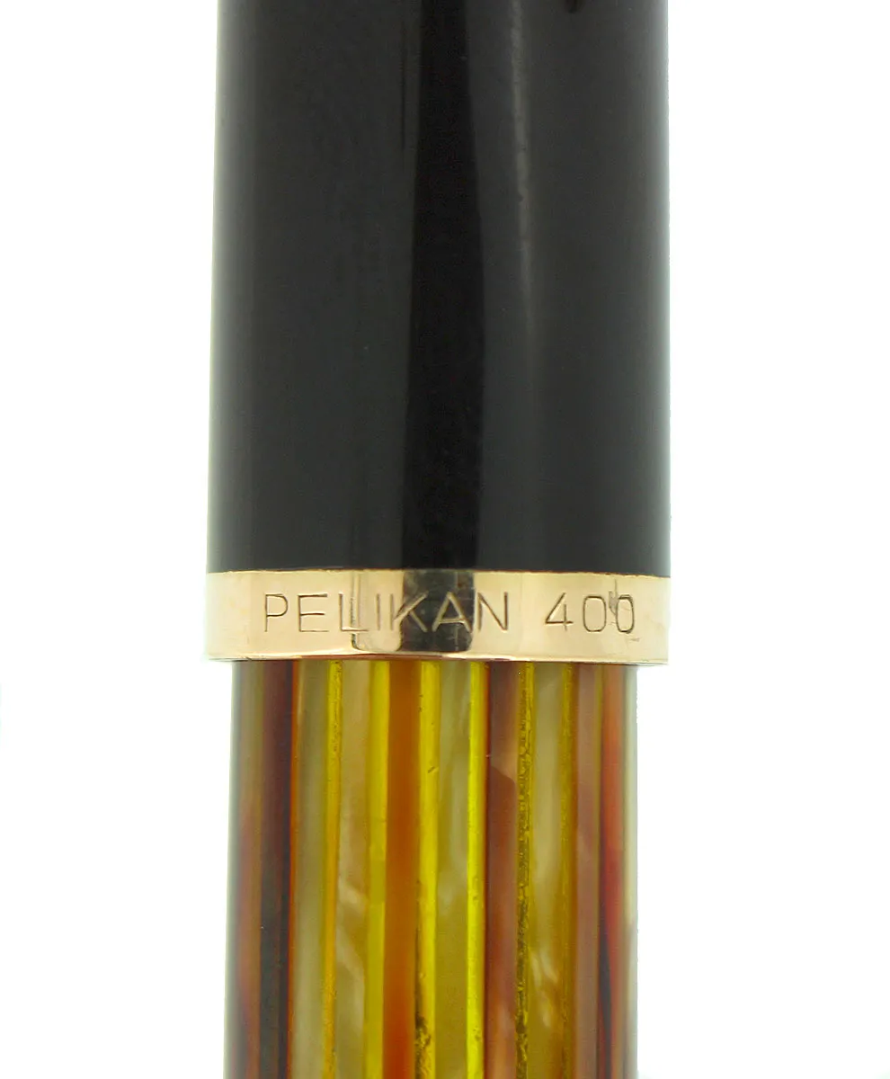 1950S PELIKAN 400NN FOUNTAIN PEN TORTOISE STRIATED CELLULOID OBLIQUE BROAD NIB RESTORED