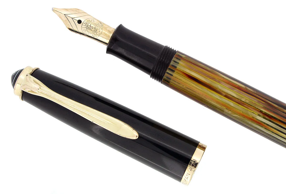 1950S PELIKAN 400NN FOUNTAIN PEN TORTOISE STRIATED CELLULOID OBLIQUE BROAD NIB RESTORED