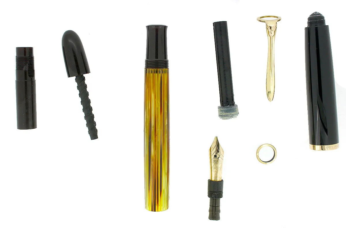 1950S PELIKAN 400NN FOUNTAIN PEN TORTOISE STRIATED CELLULOID OBLIQUE BROAD NIB RESTORED