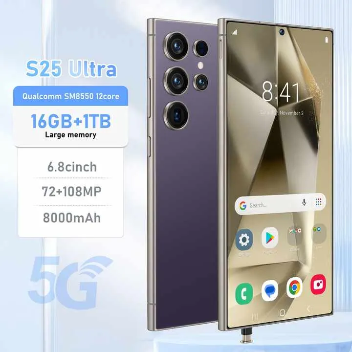 2025 New Original S25 Ultra 5G Smartphone 6.8-Inch Android  هاتف ذكي جديد وأصلي S25 Ultra 5G بشاشة عالية الدقة