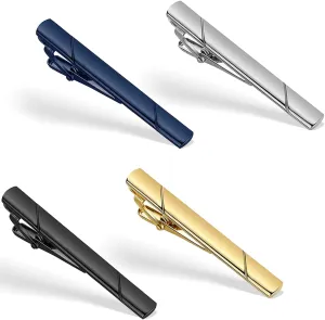 4 Pack Tie Clips for Men  Black, Gold, Blue, and Silver Tie Bar Set for Regular Ties, Elegant Gift Ideas