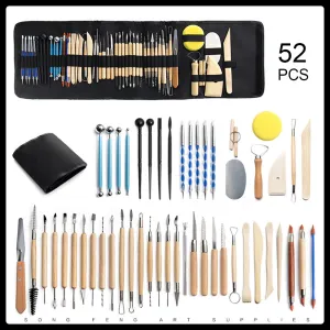 52-Piece Pottery Ceramic Tools Kit | Polymer Clay Sculpting, Carving, and Modelling Tools