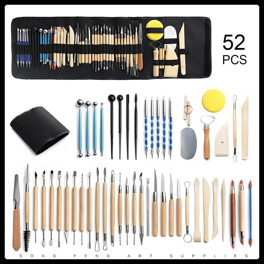 52-Piece Pottery Ceramic Tools Kit | Polymer Clay Sculpting, Carving, and Modelling Tools