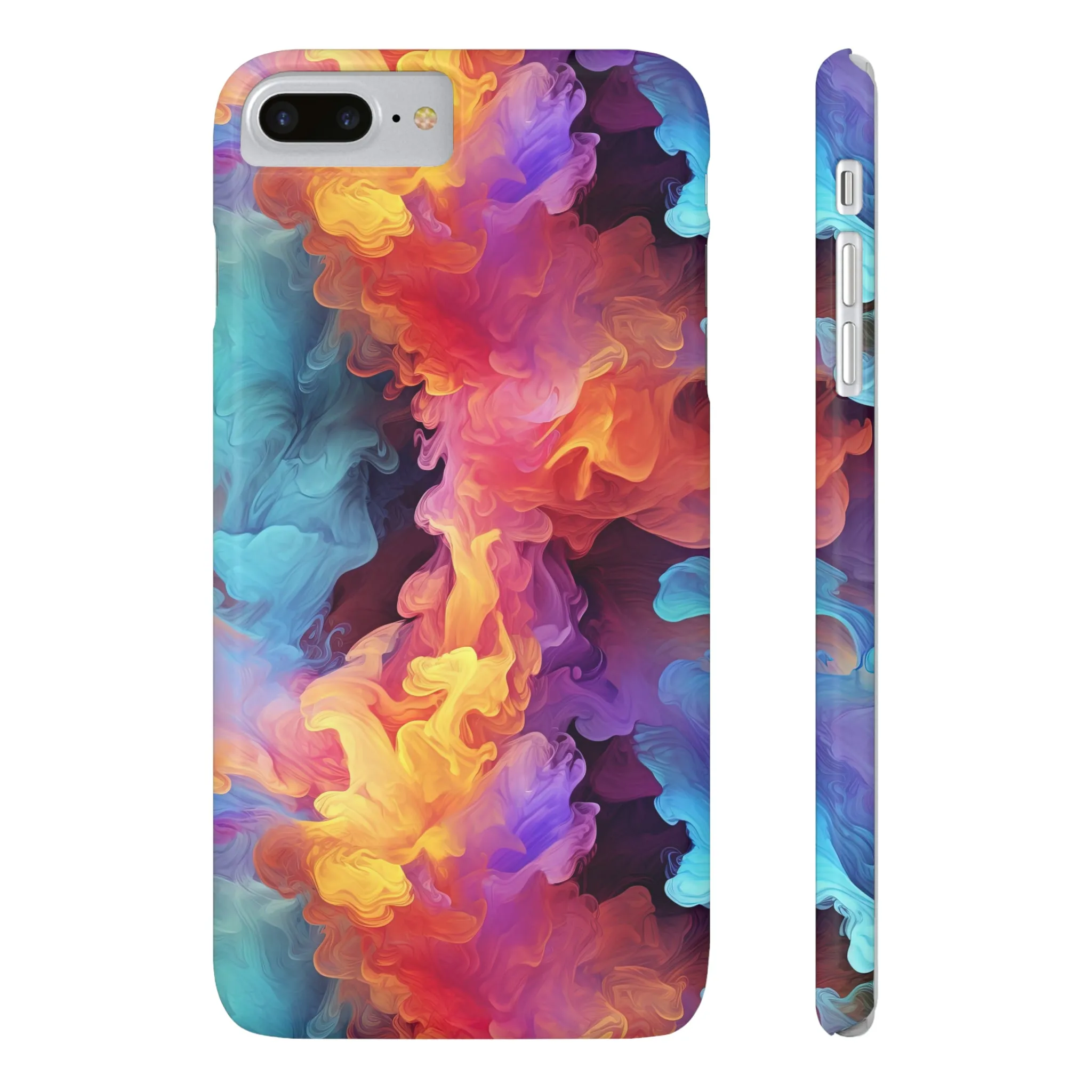 Abstract Blue, Purple, Yellow Smoke Design Sleek Elegance Wireless-Charging Compatible Phone Case Slim Phone Case compatible with over 20 iphone models