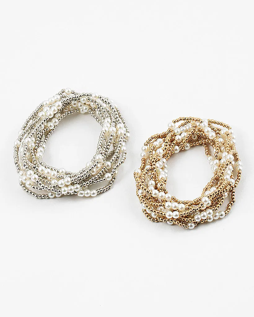Bead and Pearl Stretch Bracelet Set