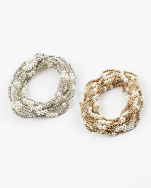 Bead and Pearl Stretch Bracelet Set