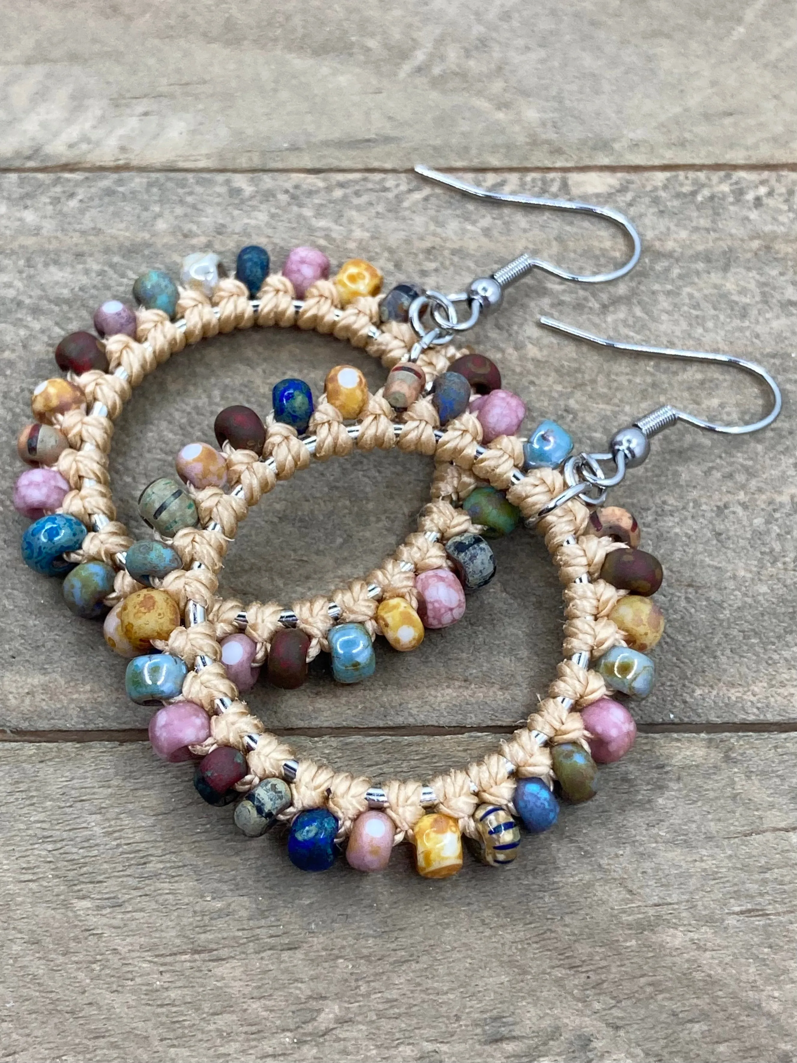 Beaded Hoops - Matte Picasso Mix & Silver
