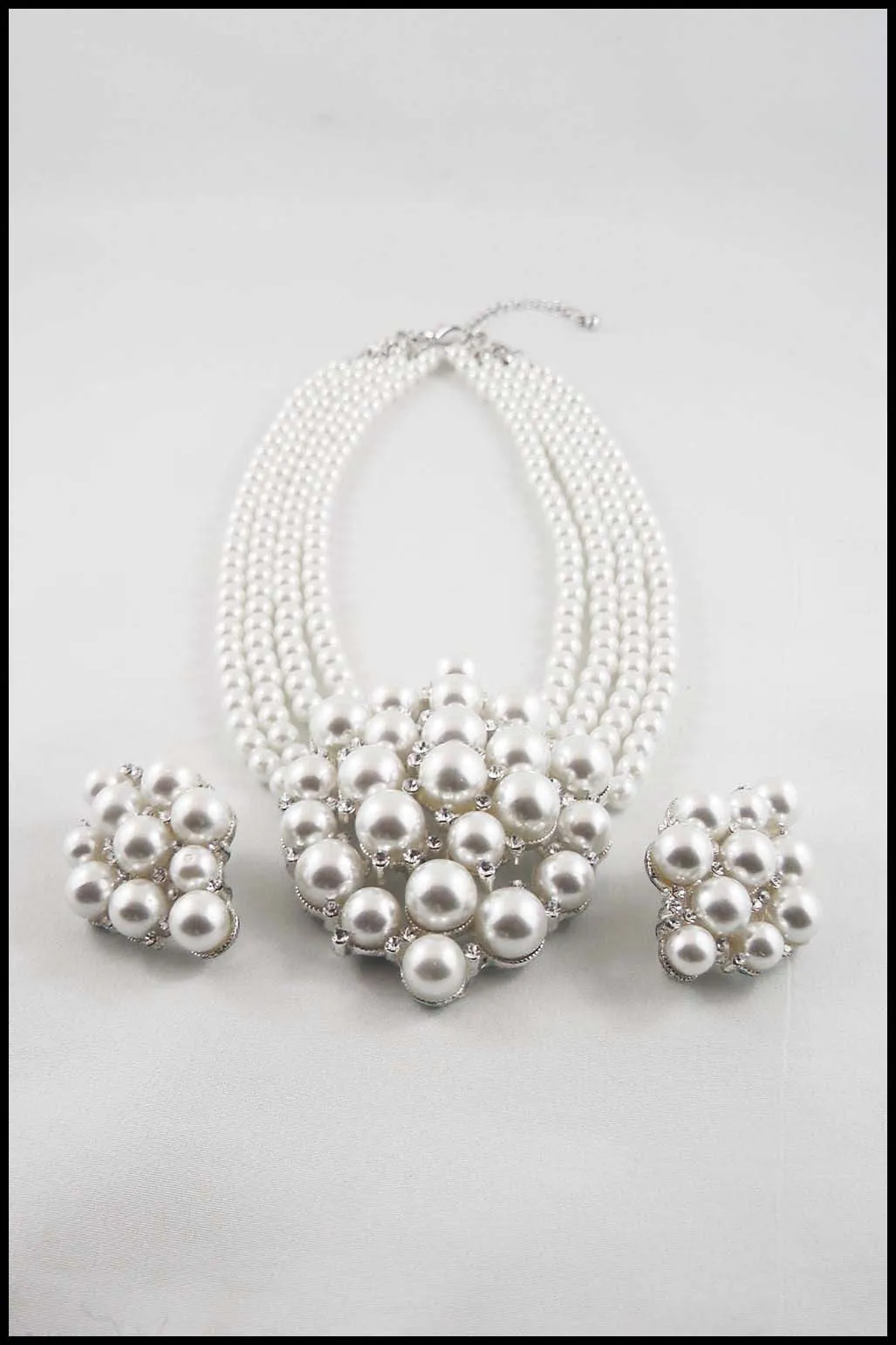 Bold Imitation Pearl 4-Strand Choker and Earring Set