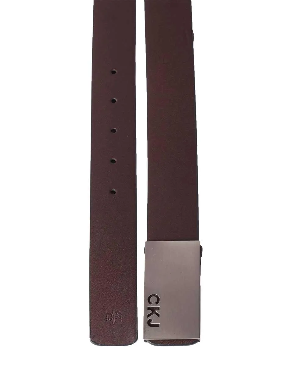 CKJ Calvin Klein Jeans Silver Head Brown Leather Buckle Belt