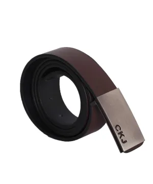 CKJ Calvin Klein Jeans Silver Head Brown Leather Buckle Belt