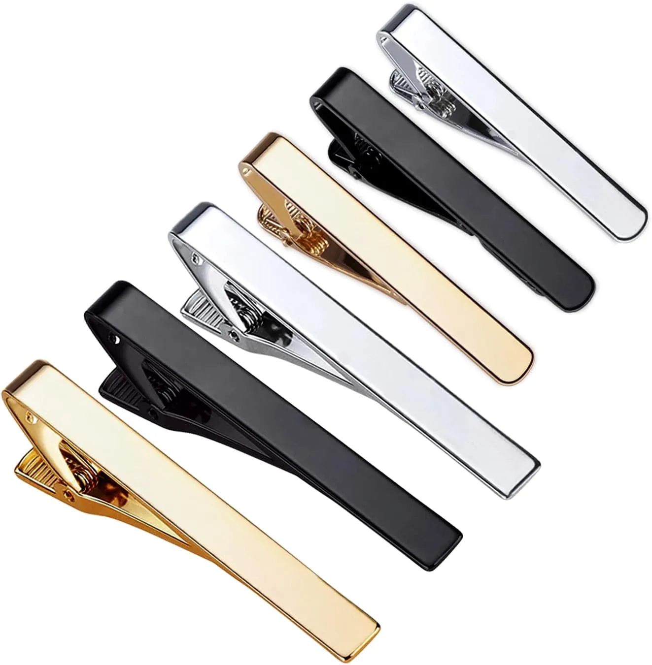 Classic Style Men's Tie Clips, Viaky Neck Ties Necktie Bar Pinch Clip with Gold Silver Black 3 Tone, Best Gifts for Your Father, Lover and Friends in Xmas, Anniversary, Wedding, Party, Meeting