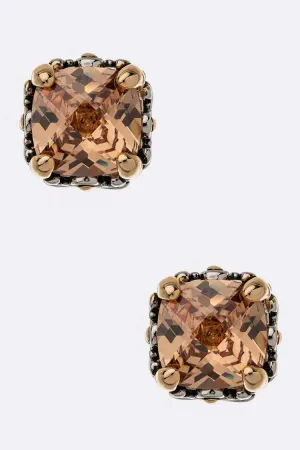 Cushion Cut Crystal Statement Stud Earrings
