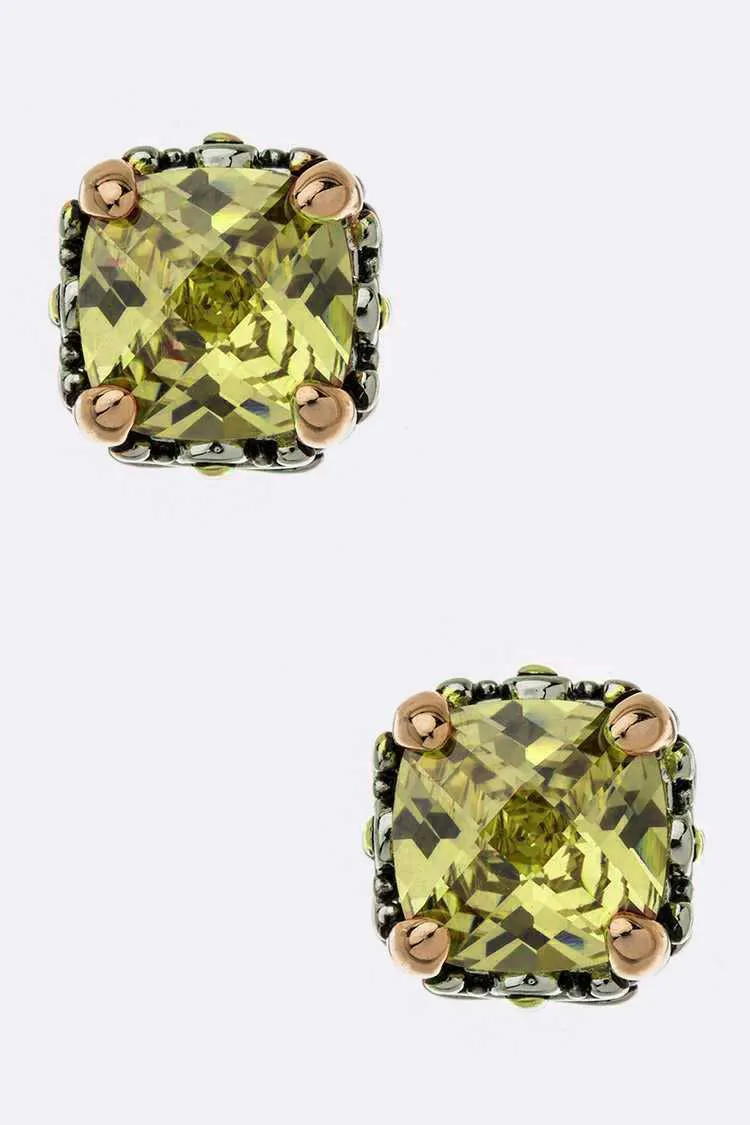 Cushion Cut Crystal Statement Stud Earrings