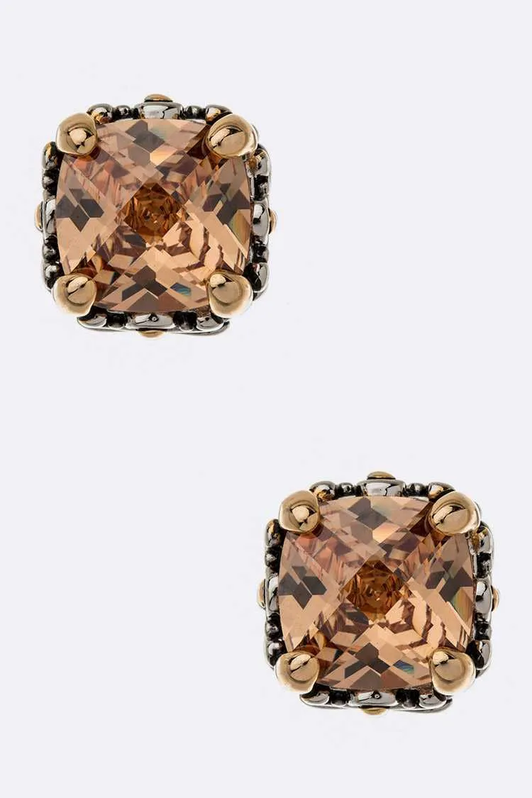 Cushion Cut Crystal Statement Stud Earrings