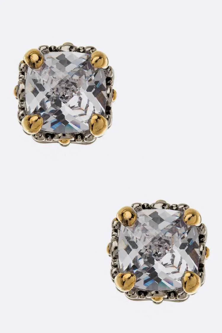 Cushion Cut Crystal Statement Stud Earrings