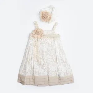 Dolce Bambini - Baby Girl Beige Lace Applique Party Dress