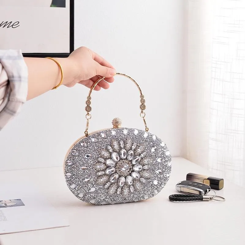 Evening Party Clutch Bag with Sunflower Diamond Design