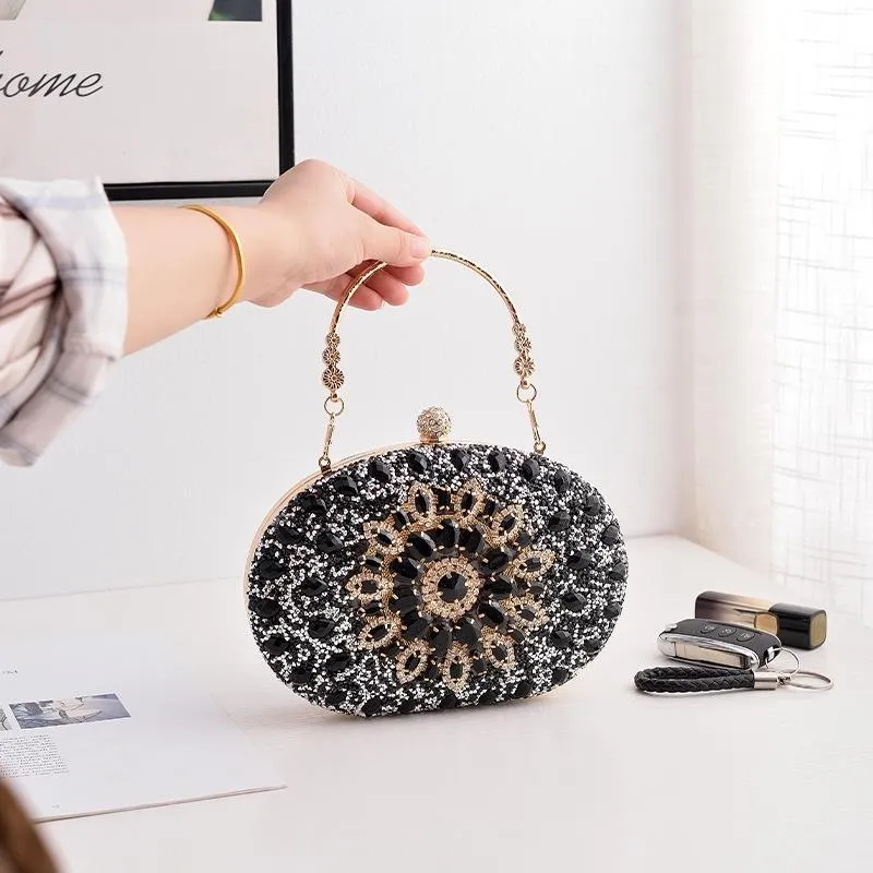 Evening Party Clutch Bag with Sunflower Diamond Design