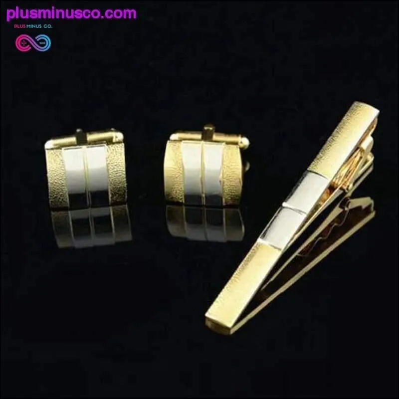 Frosted Gold Silver Toned Tie Clips & Cufflinks for Men