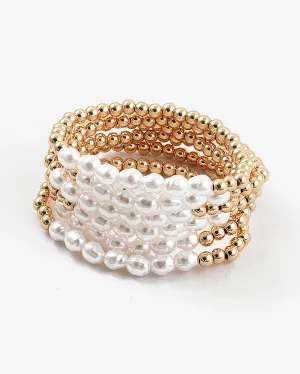 Gold Ball & Pearl Braclet Set