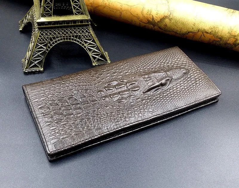 Long Crocodile Design Real Cowhide Genuine Leather Wallet