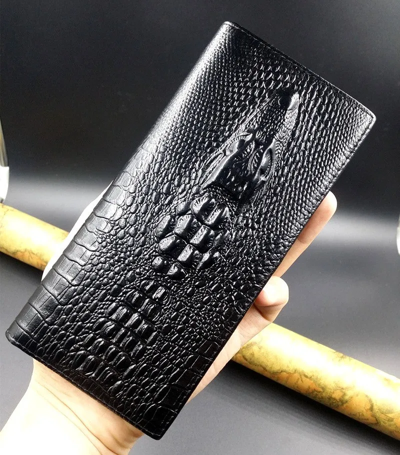 Long Crocodile Design Real Cowhide Genuine Leather Wallet