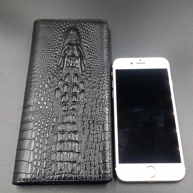 Long Crocodile Design Real Cowhide Genuine Leather Wallet