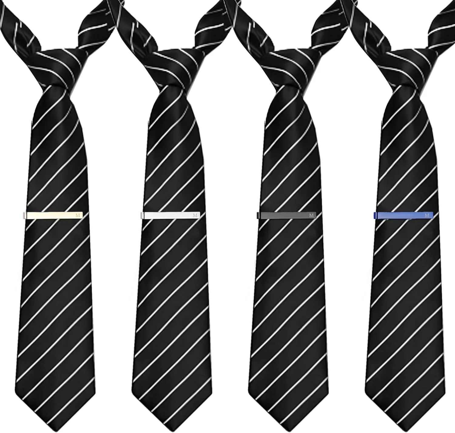 LOYALLOOK 4 Pcs Tie Clips for Men, Black Gold Blue Silver Initial Tie Clip Tie Bar Set, Ideal Gift for Father, Husband, Business, Wedding, Tie Pins with Gift Box