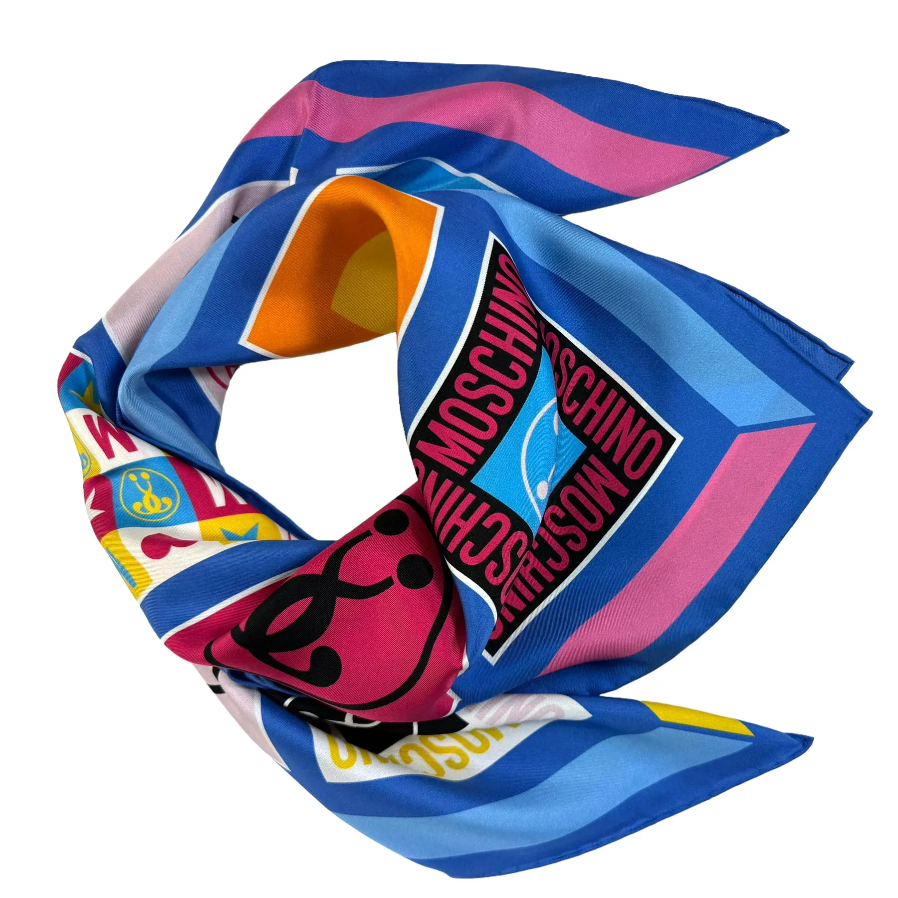 Moschino Scarf Blue Signature Design - Square Silk Foulard - Spring/ Summer 2024 Collection