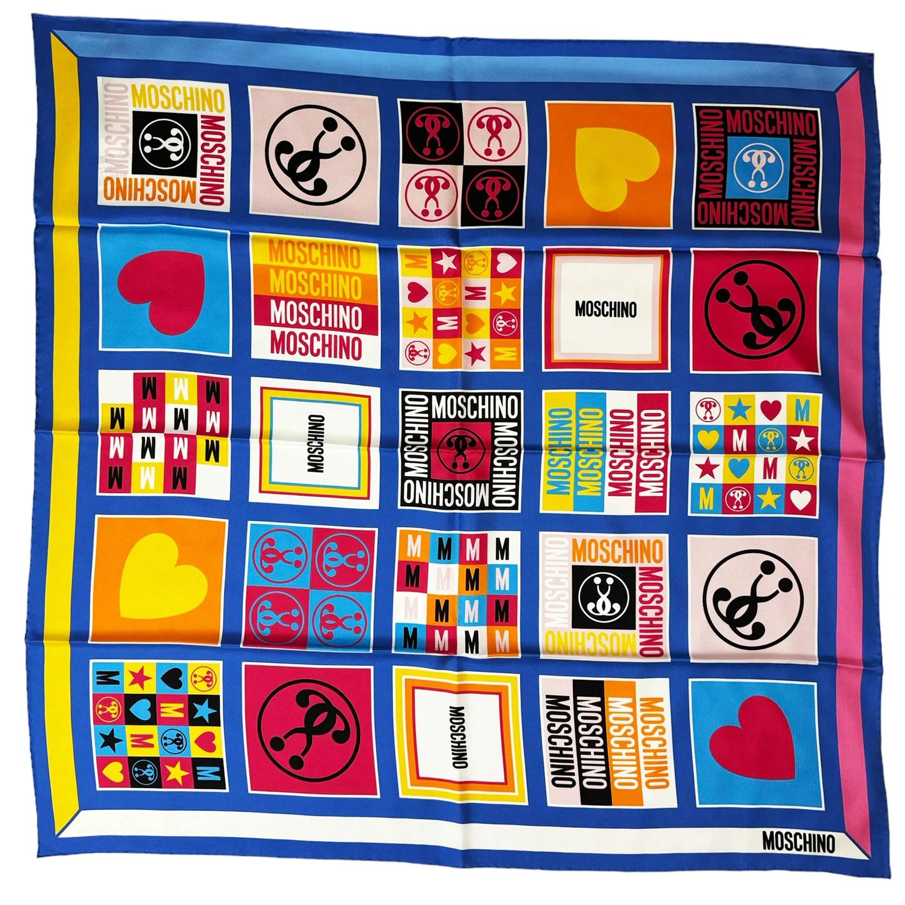 Moschino Scarf Blue Signature Design - Square Silk Foulard - Spring/ Summer 2024 Collection