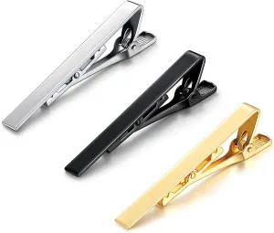 Ouligay 3pcs Black Gold Silver Men's Tie Clips for Men, Tie Bar Clip, Classic Tie Pins Tie Clip Set for Wedding Anniversary Business