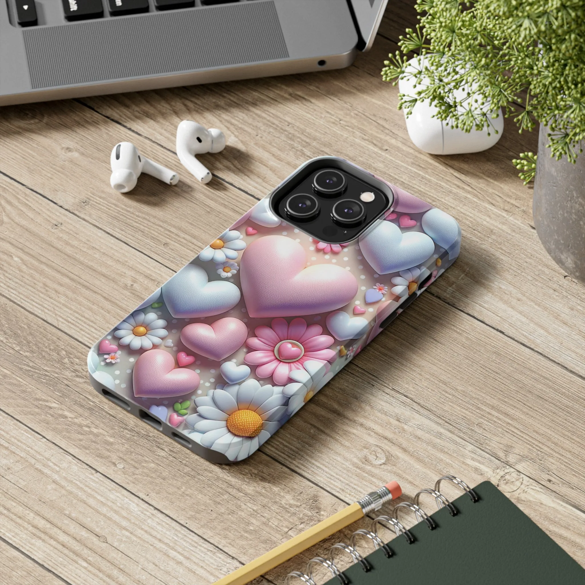 Pastel Heart and Flower Digital print Design Tough Phone Case compatible with a large variety of iPhone models, Gift, Phone Case