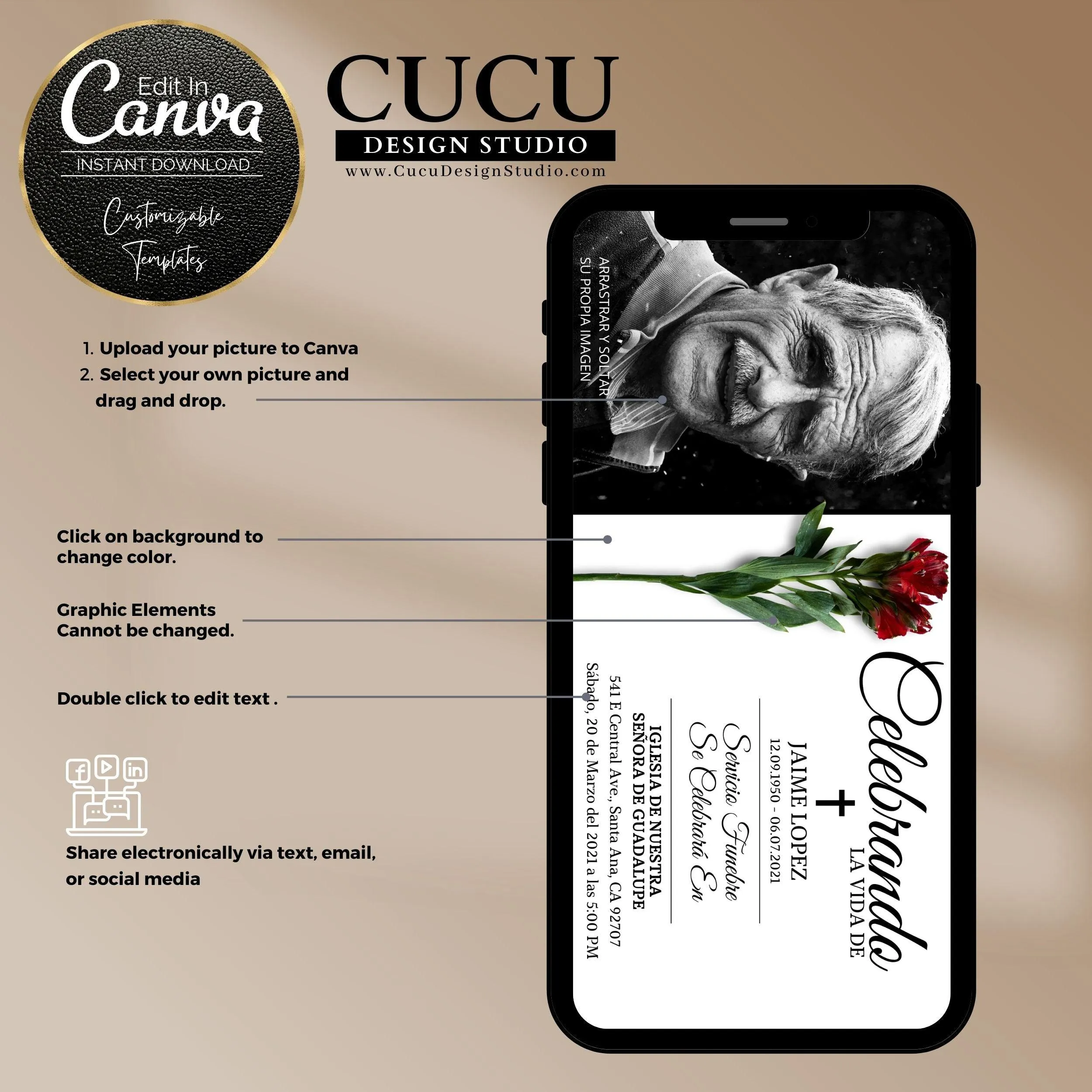 Spanish Invitation Floral Editable Funeral Evite