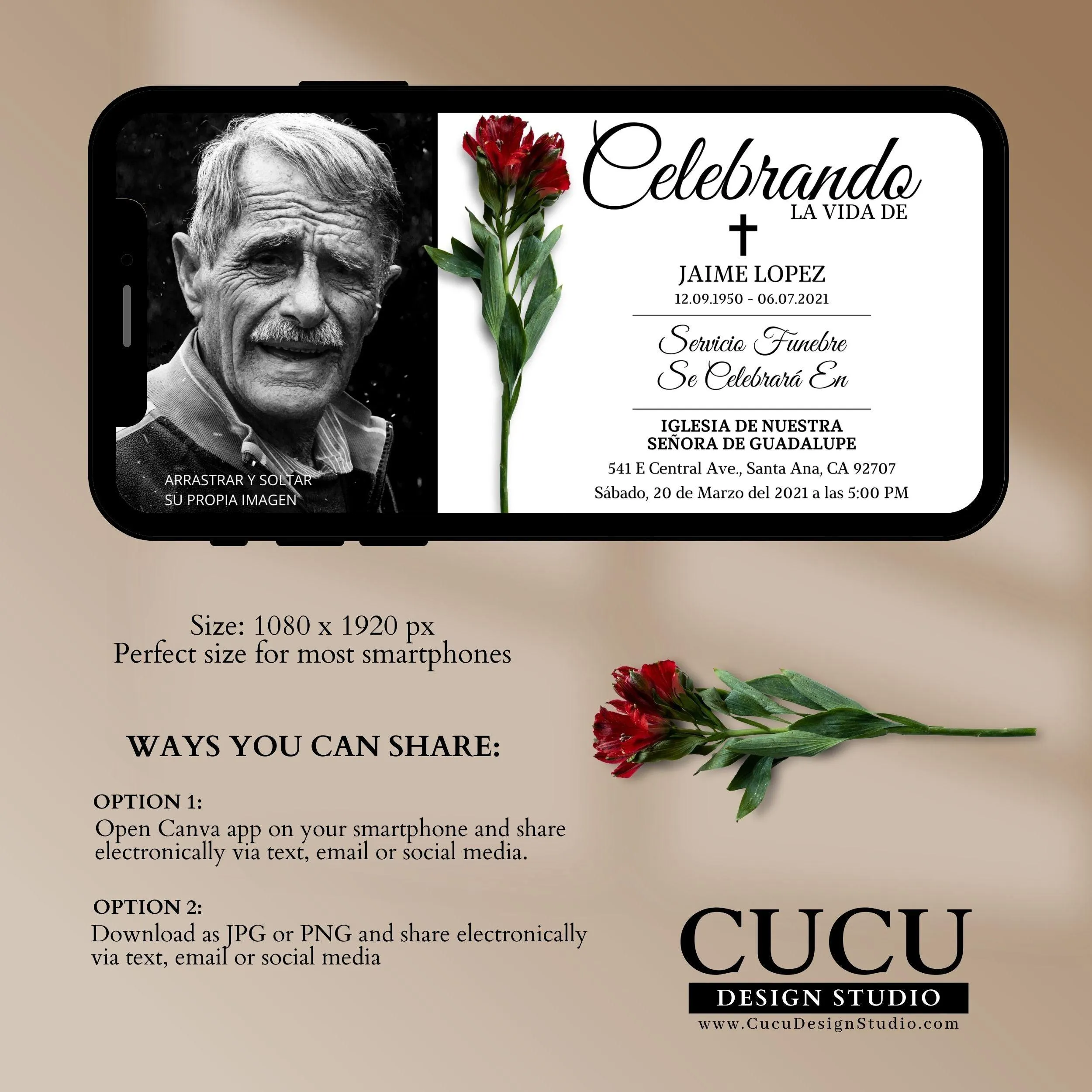 Spanish Invitation Floral Editable Funeral Evite