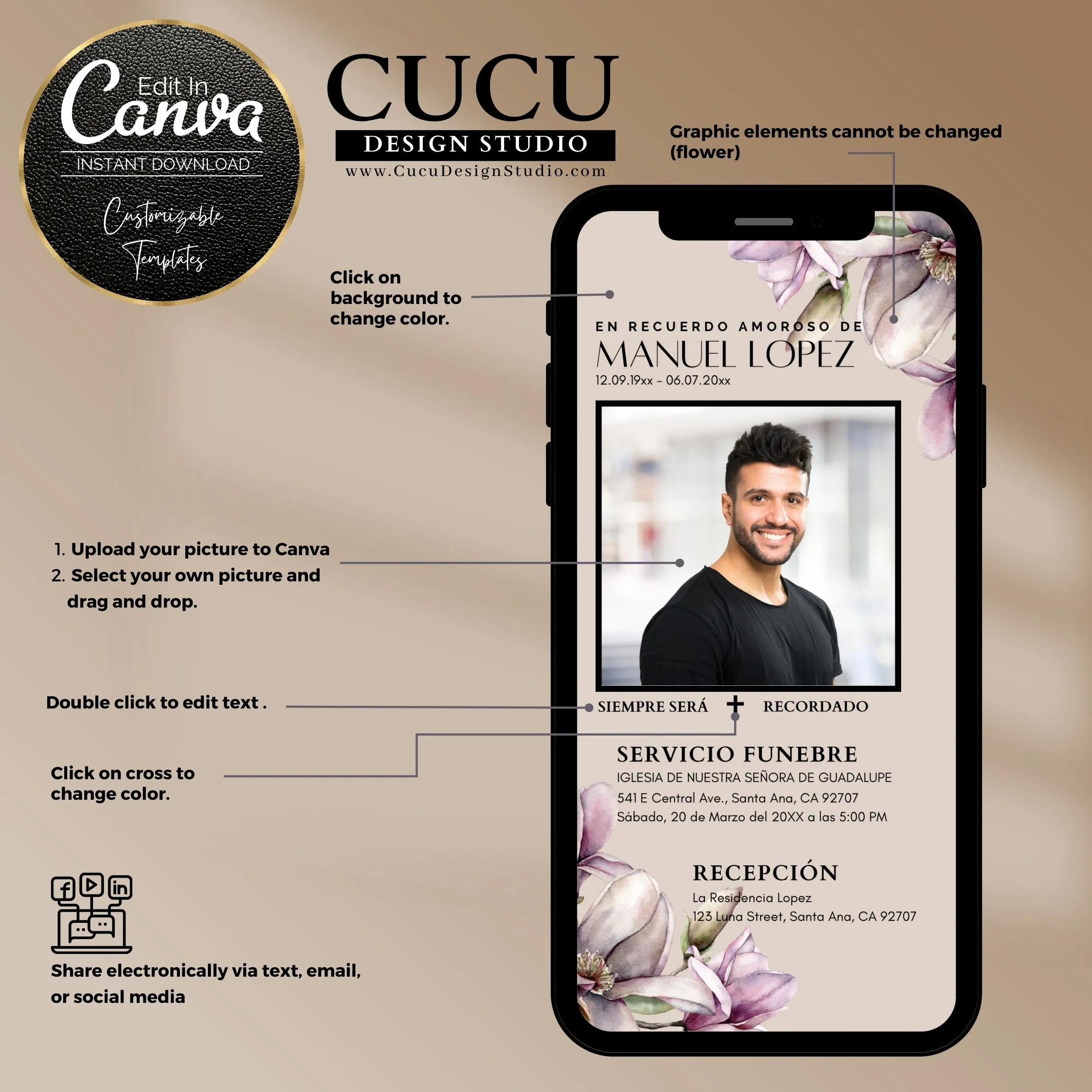 Spanish Smartphone Funeral Invite Card