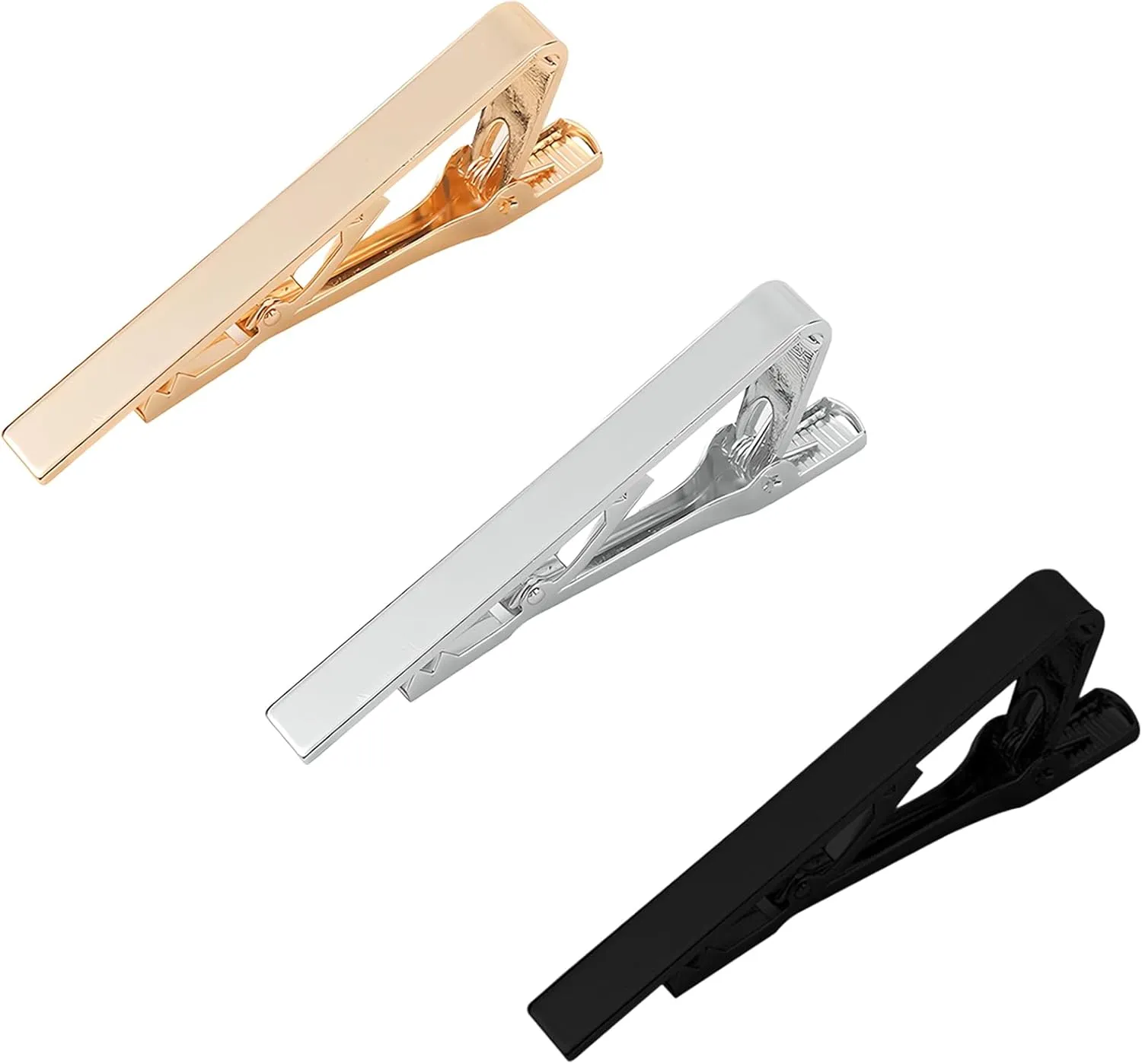 Tie Clips for Men  3-Pack Classic Tie Bar Set in Silver, Gold, and Black, Necktie Pinch Clips for Wedding, Business, and Special Occasions