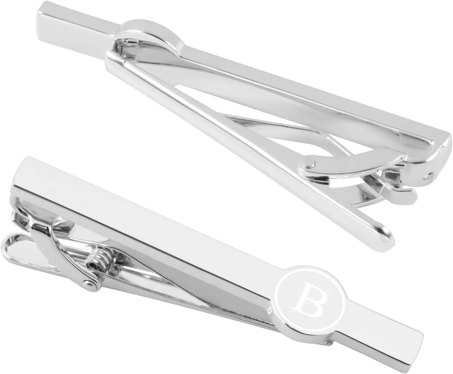 Tie Clips for Men, Black Gold Silver 2.1inch Initial Alphabet Letter Tie Clip Bar Set