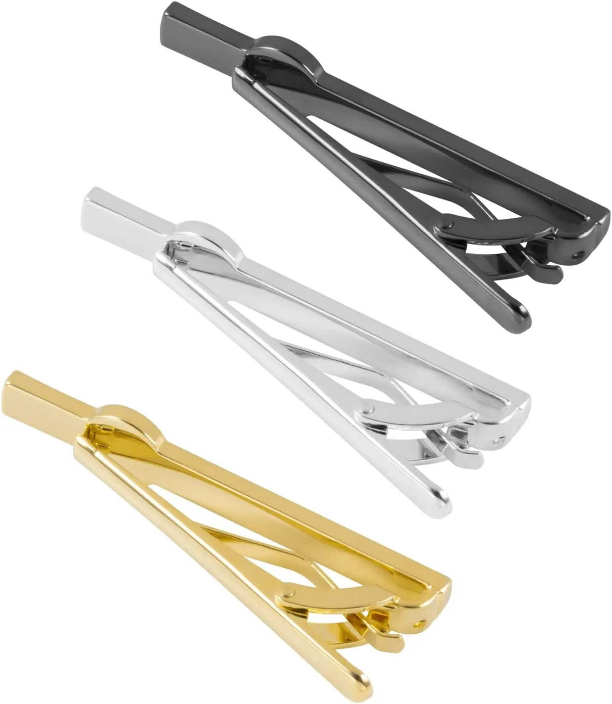 Tie Clips for Men, Black Gold Silver 2.1inch Initial Alphabet Letter Tie Clip Bar Set