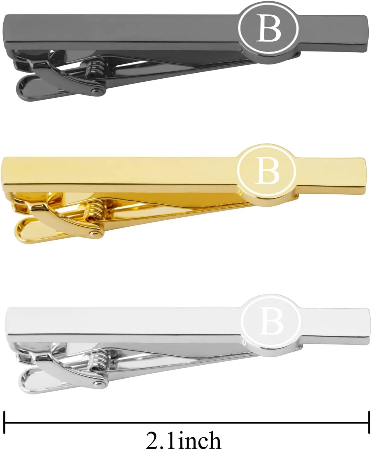 Tie Clips for Men, Black Gold Silver 2.1inch Initial Alphabet Letter Tie Clip Bar Set