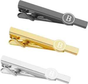 Tie Clips for Men, Black Gold Silver 2.1inch Initial Alphabet Letter Tie Clip Bar Set