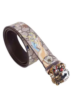 Tiger Print and Buckle Belt Biege