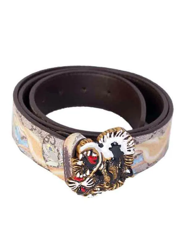 Tiger Print and Buckle Belt Biege