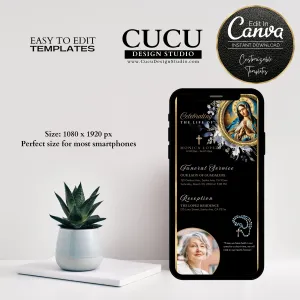 Virgin Mary Digital Download Funeral Template | Virgin Mary Catholic Funeral Card