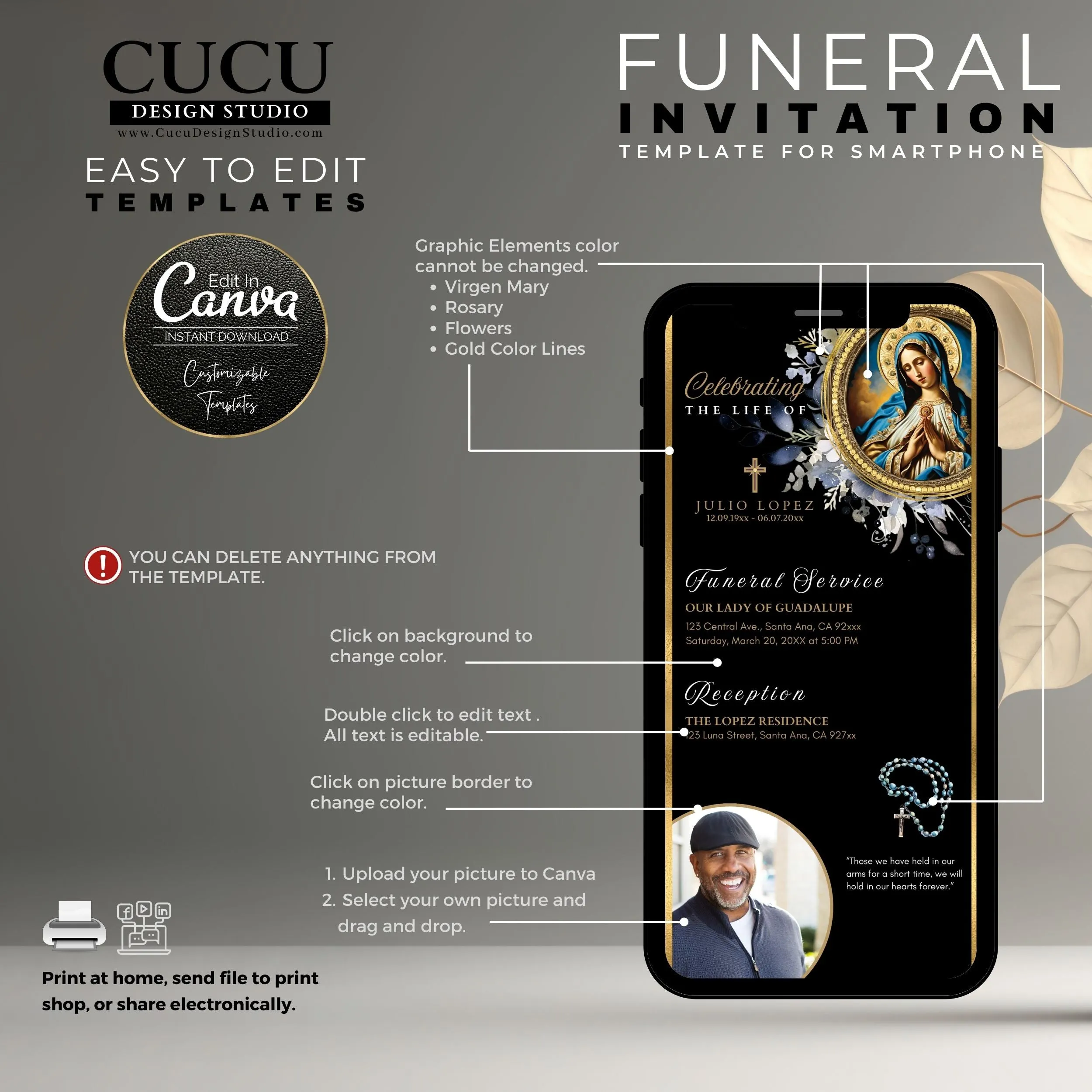 Virgin Mary Digital Download Funeral Template | Virgin Mary Catholic Funeral Card