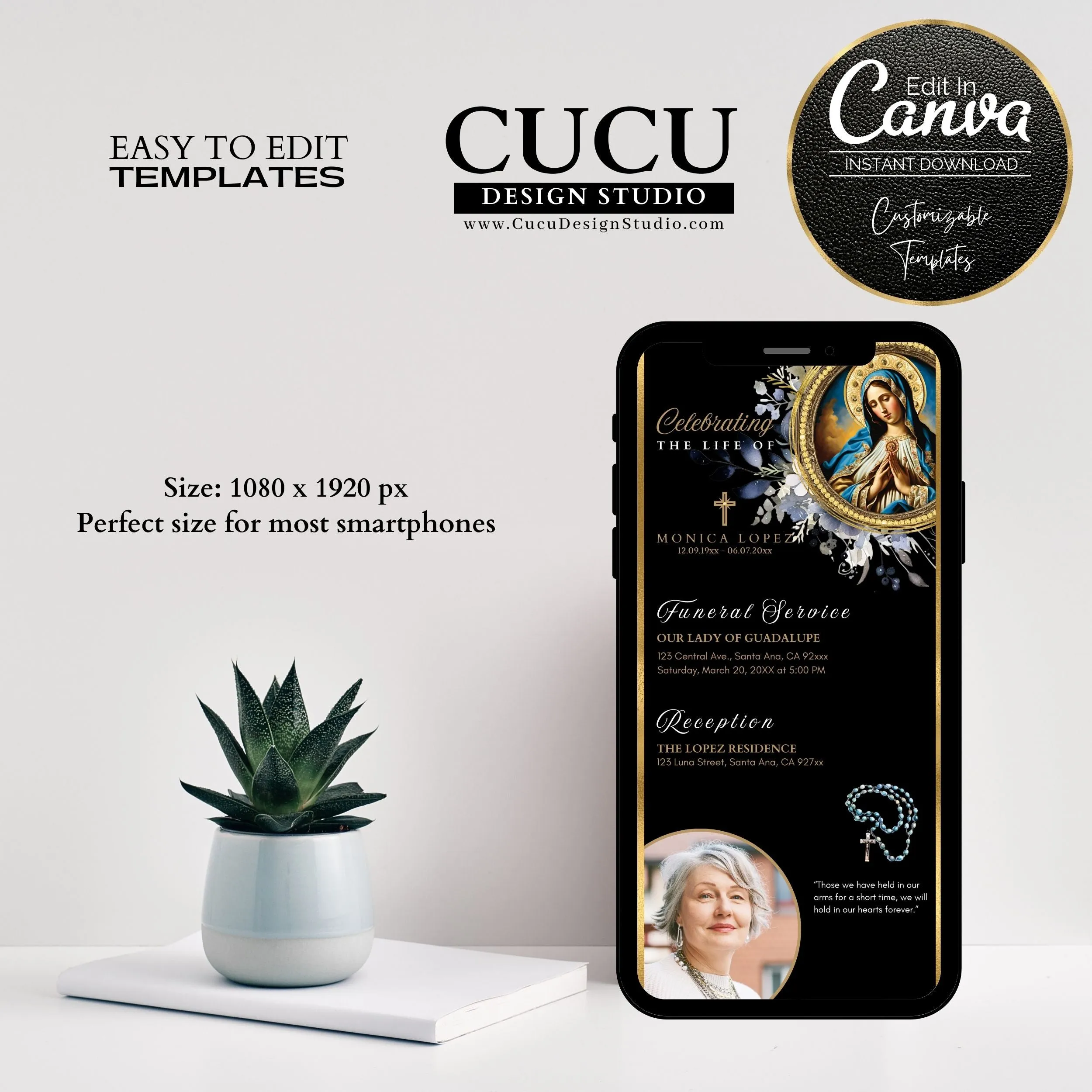 Virgin Mary Digital Download Funeral Template | Virgin Mary Catholic Funeral Card
