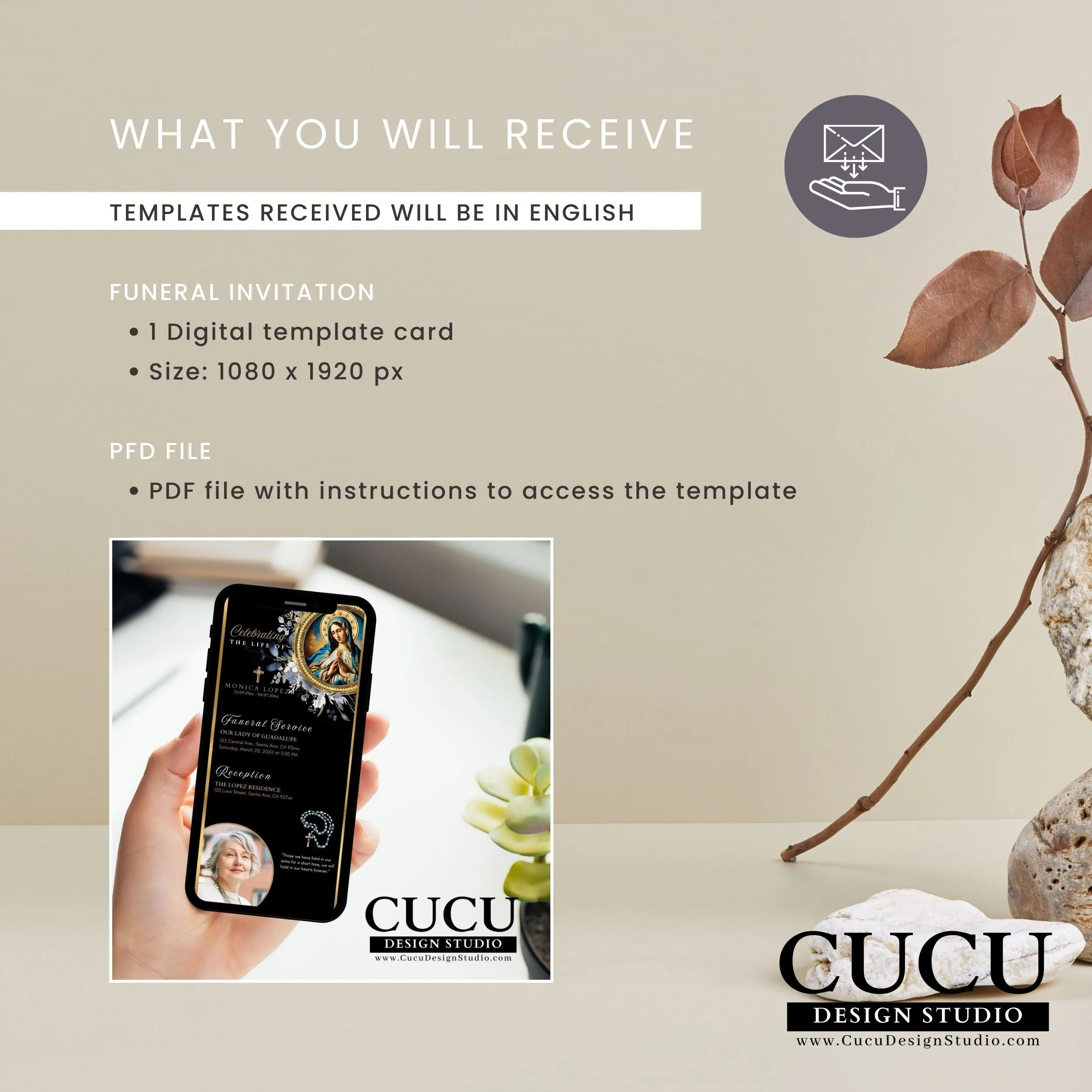 Virgin Mary Digital Download Funeral Template | Virgin Mary Catholic Funeral Card