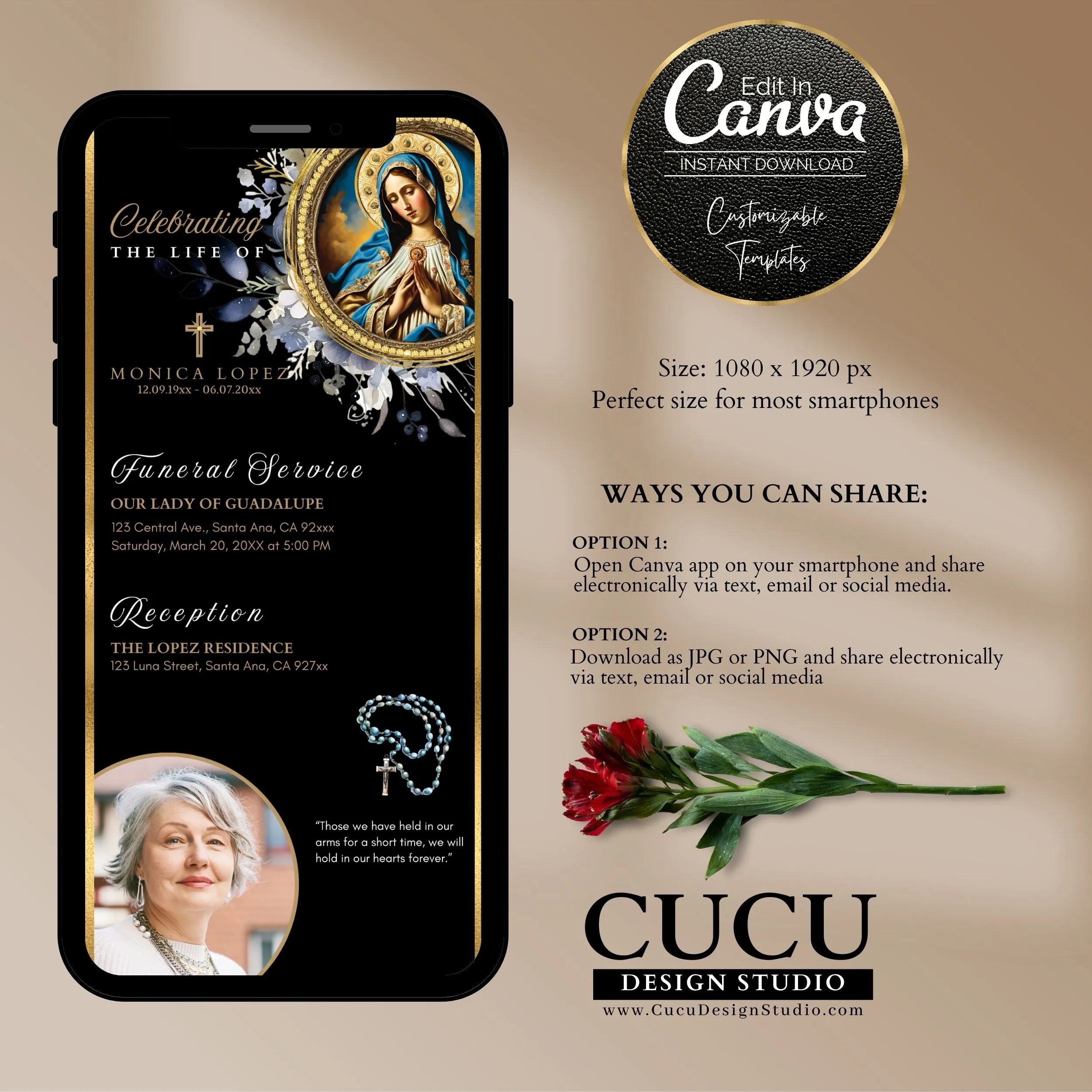 Virgin Mary Digital Download Funeral Template | Virgin Mary Catholic Funeral Card